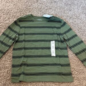Cat & Jack Olive Green and Black Striped Long-Sleeve Tee